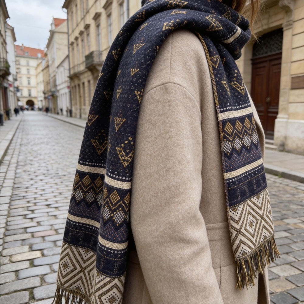 Theodora & Callum Patterned Fringe Scarf / Wrap